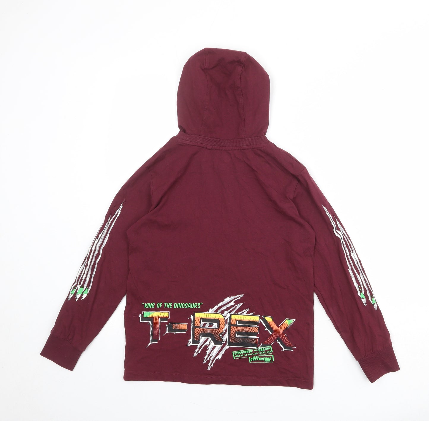 NEXT Boys Red 100% Cotton Pullover Hoodie Size 10 Years Pullover - T-Rex