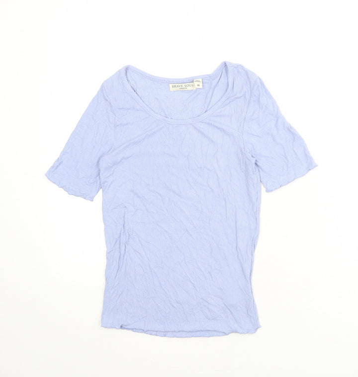 Brave Soul Womens Blue Viscose Basic T-Shirt Size M Round Neck