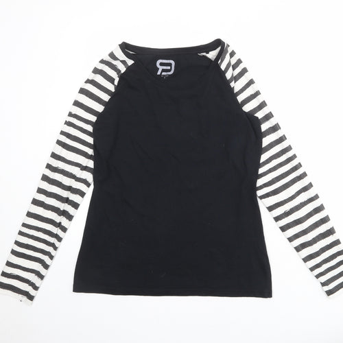 EMP Womens Black Striped 100% Cotton Basic T-Shirt Size XL Round Neck