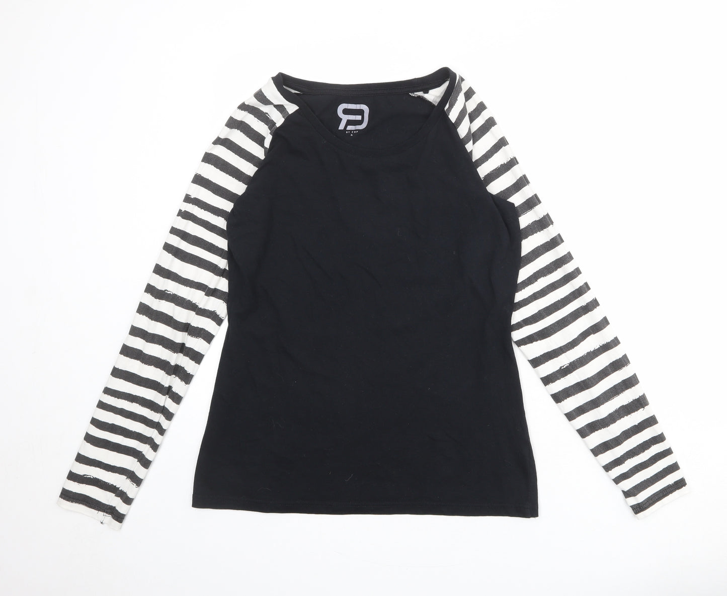 EMP Womens Black Striped 100% Cotton Basic T-Shirt Size XL Round Neck