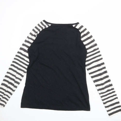 EMP Womens Black Striped 100% Cotton Basic T-Shirt Size XL Round Neck