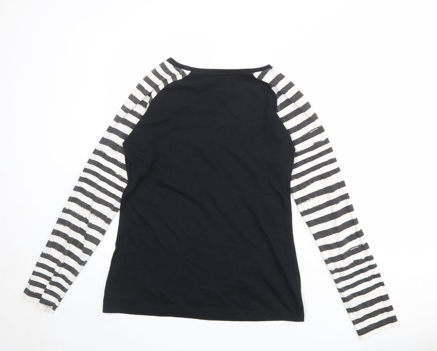 EMP Womens Black Striped 100% Cotton Basic T-Shirt Size XL Round Neck