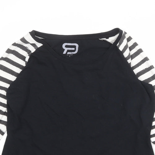 EMP Womens Black Striped 100% Cotton Basic T-Shirt Size XL Round Neck