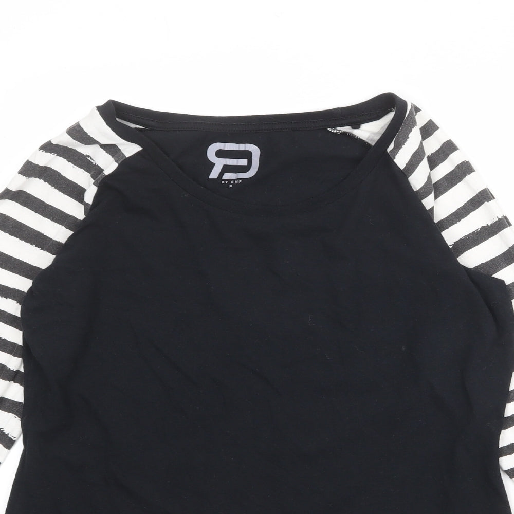 EMP Womens Black Striped 100% Cotton Basic T-Shirt Size XL Round Neck