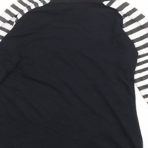 EMP Womens Black Striped 100% Cotton Basic T-Shirt Size XL Round Neck