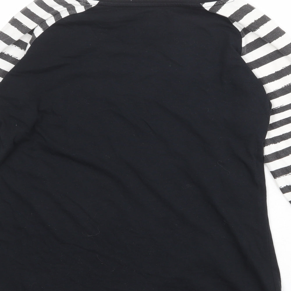 EMP Womens Black Striped 100% Cotton Basic T-Shirt Size XL Round Neck