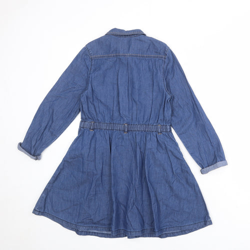 George Girls Blue 100% Cotton Shirt Dress Size 9-10 Years Collared Button