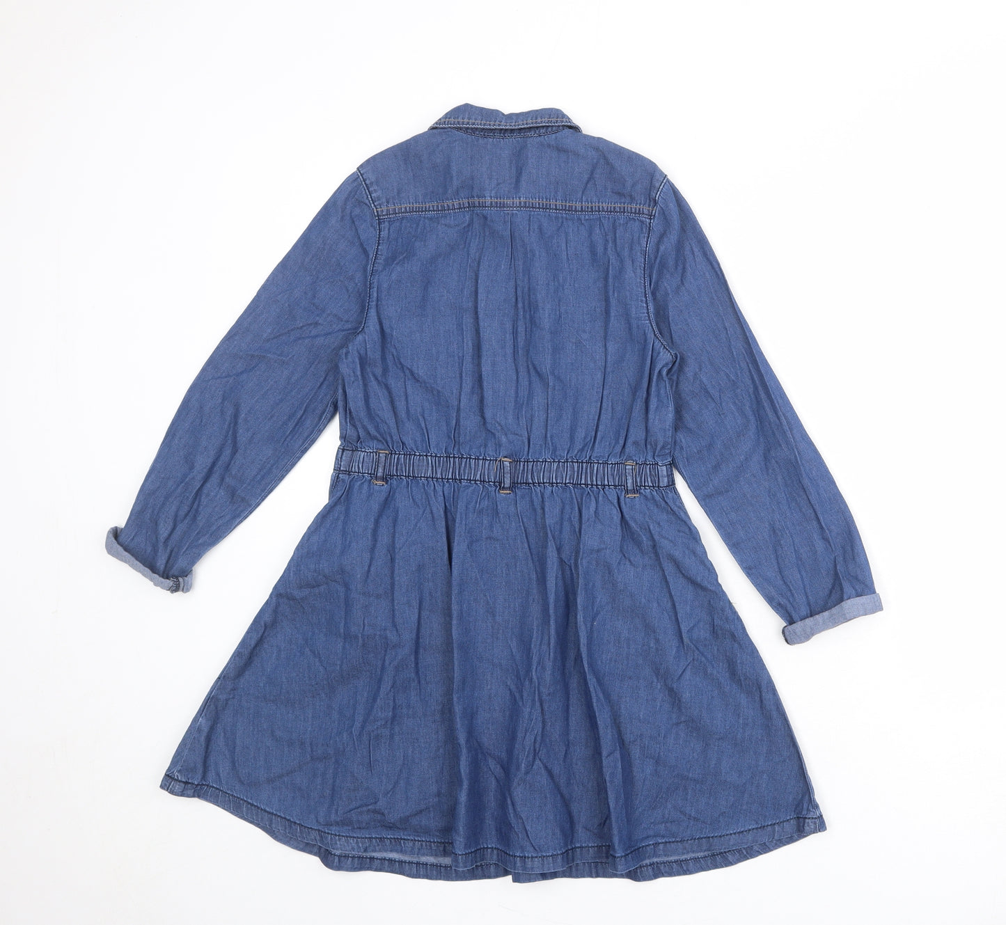 George Girls Blue 100% Cotton Shirt Dress Size 9-10 Years Collared Button