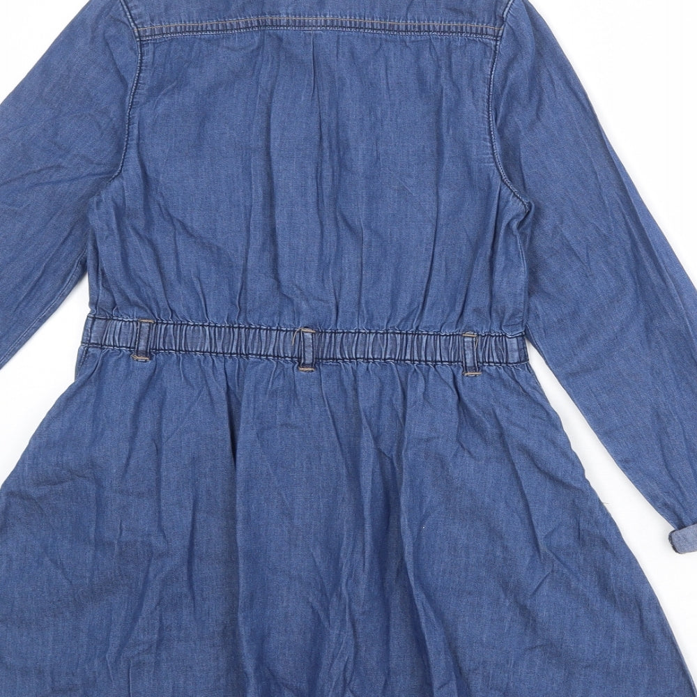 George Girls Blue 100% Cotton Shirt Dress Size 9-10 Years Collared Button