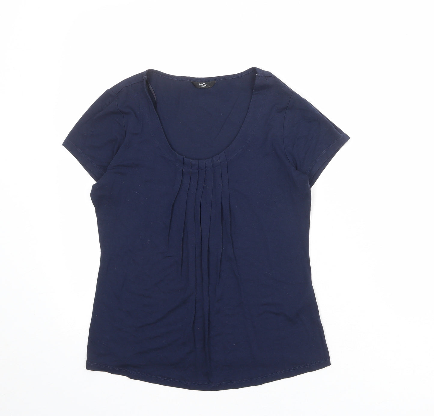 M&Co Womens Blue Viscose Basic T-Shirt Size 8 Scoop Neck