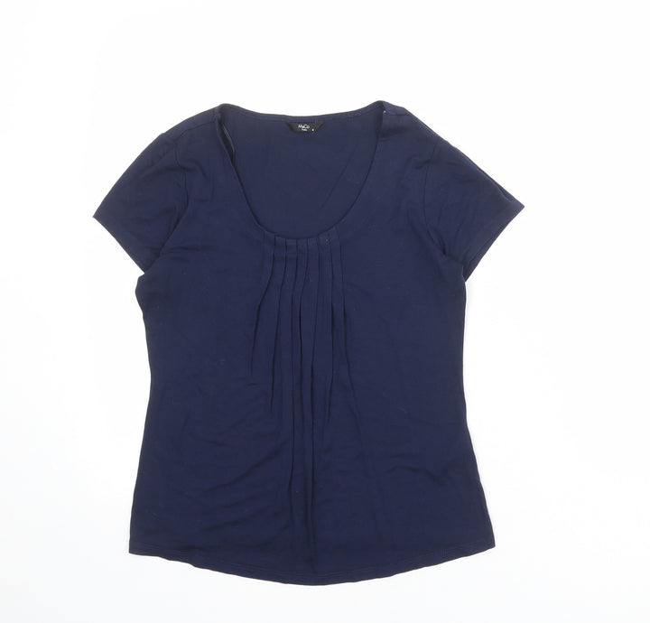 M&Co Womens Blue Viscose Basic T-Shirt Size 8 Scoop Neck