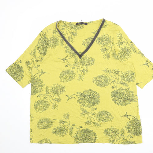 Marks and Spencer Womens Green Floral Viscose Basic Blouse Size 18 V-Neck