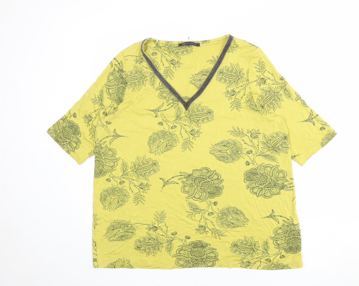 Marks and Spencer Womens Green Floral Viscose Basic Blouse Size 18 V-Neck