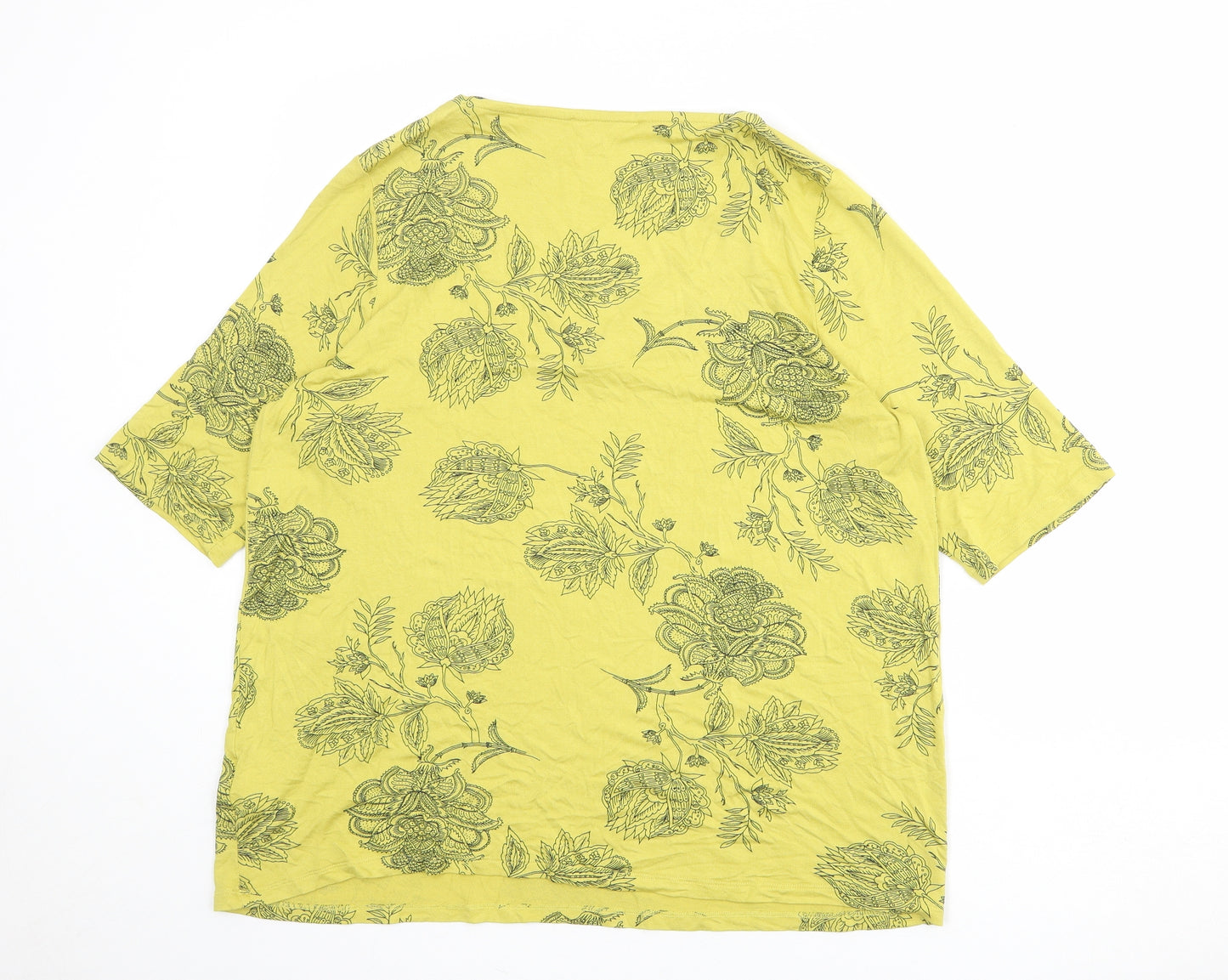 Marks and Spencer Womens Green Floral Viscose Basic Blouse Size 18 V-Neck