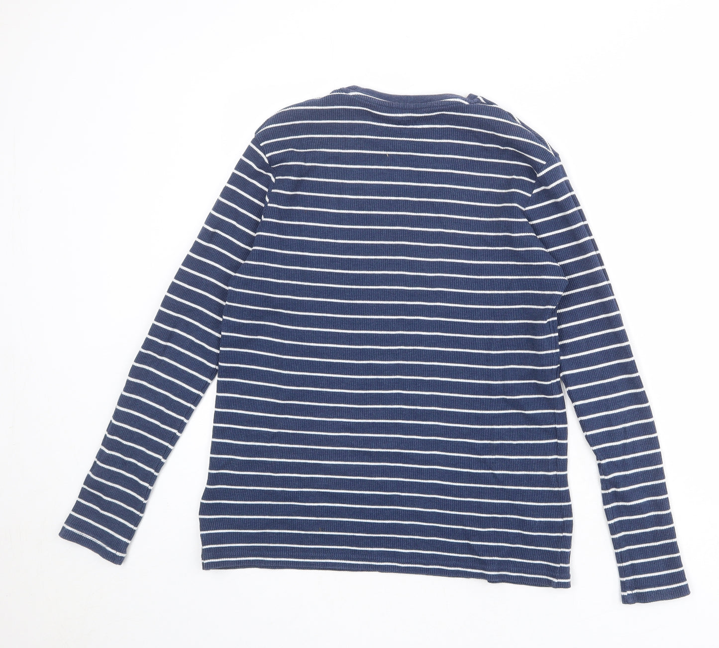 Marks and Spencer Boys Blue Striped Cotton Basic T-Shirt Size 14-15 Years Round Neck Pullover