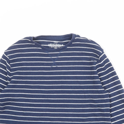 Marks and Spencer Boys Blue Striped Cotton Basic T-Shirt Size 14-15 Years Round Neck Pullover