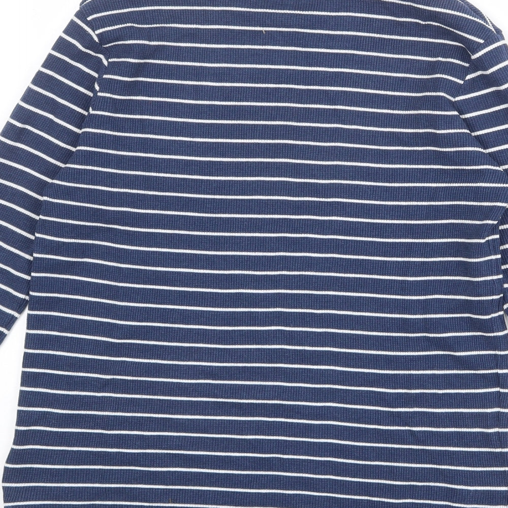 Marks and Spencer Boys Blue Striped Cotton Basic T-Shirt Size 14-15 Years Round Neck Pullover