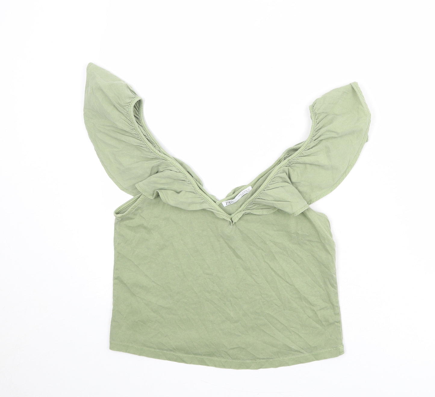 Zara Womens Green 100% Cotton Basic Tank Size M V-Neck