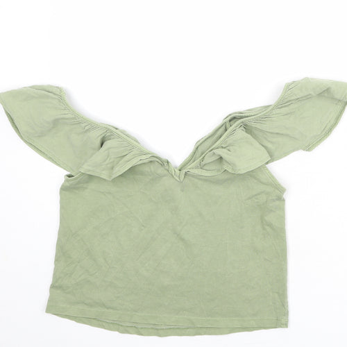 Zara Womens Green 100% Cotton Basic Tank Size M V-Neck