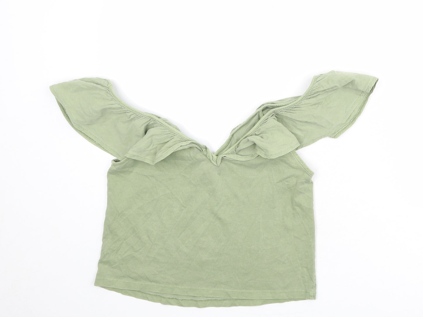Zara Womens Green 100% Cotton Basic Tank Size M V-Neck