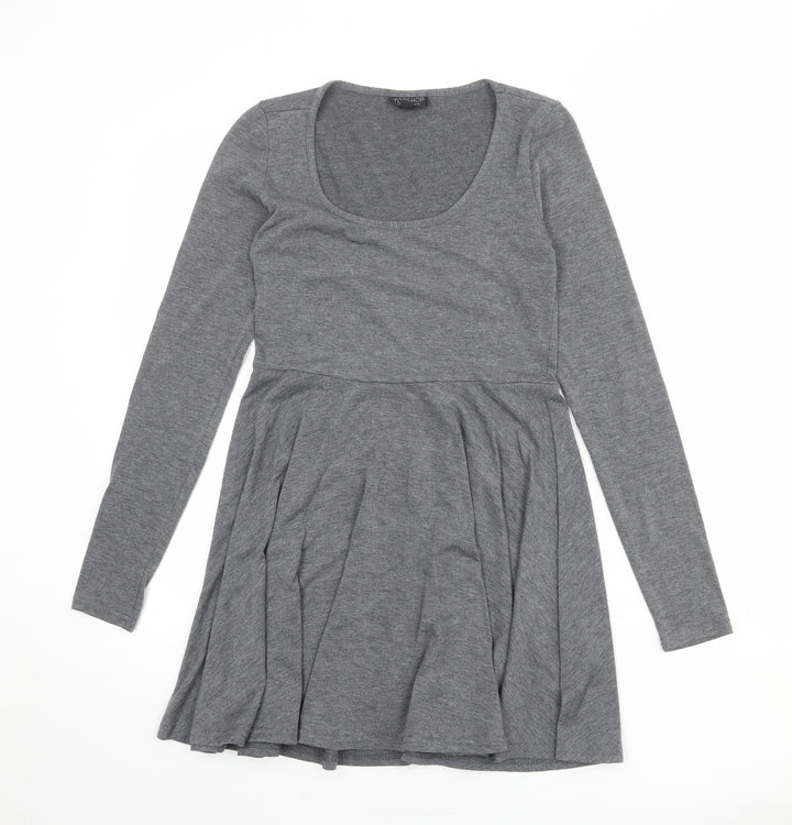 Topshop Womens Grey Polyester T-Shirt Dress Size 10 Round Neck Pullover