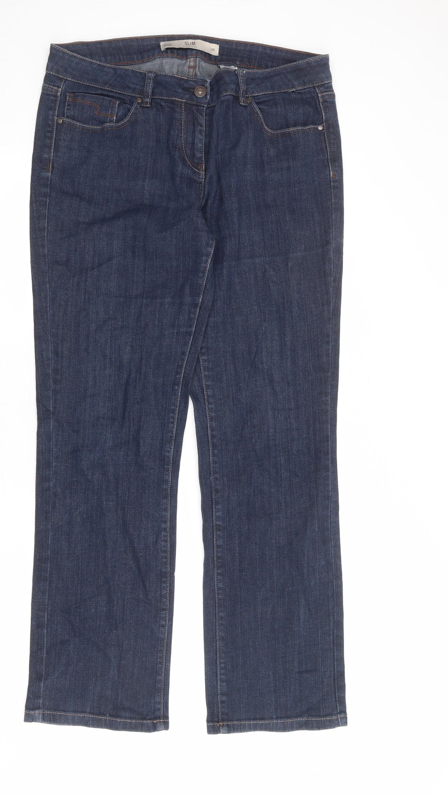 NEXT Womens Blue Cotton Straight Jeans Size 14 L29 in Slim Zip