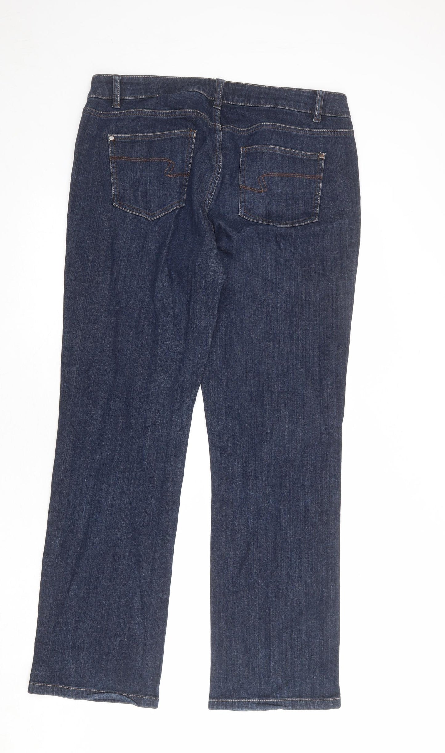 NEXT Womens Blue Cotton Straight Jeans Size 14 L29 in Slim Zip