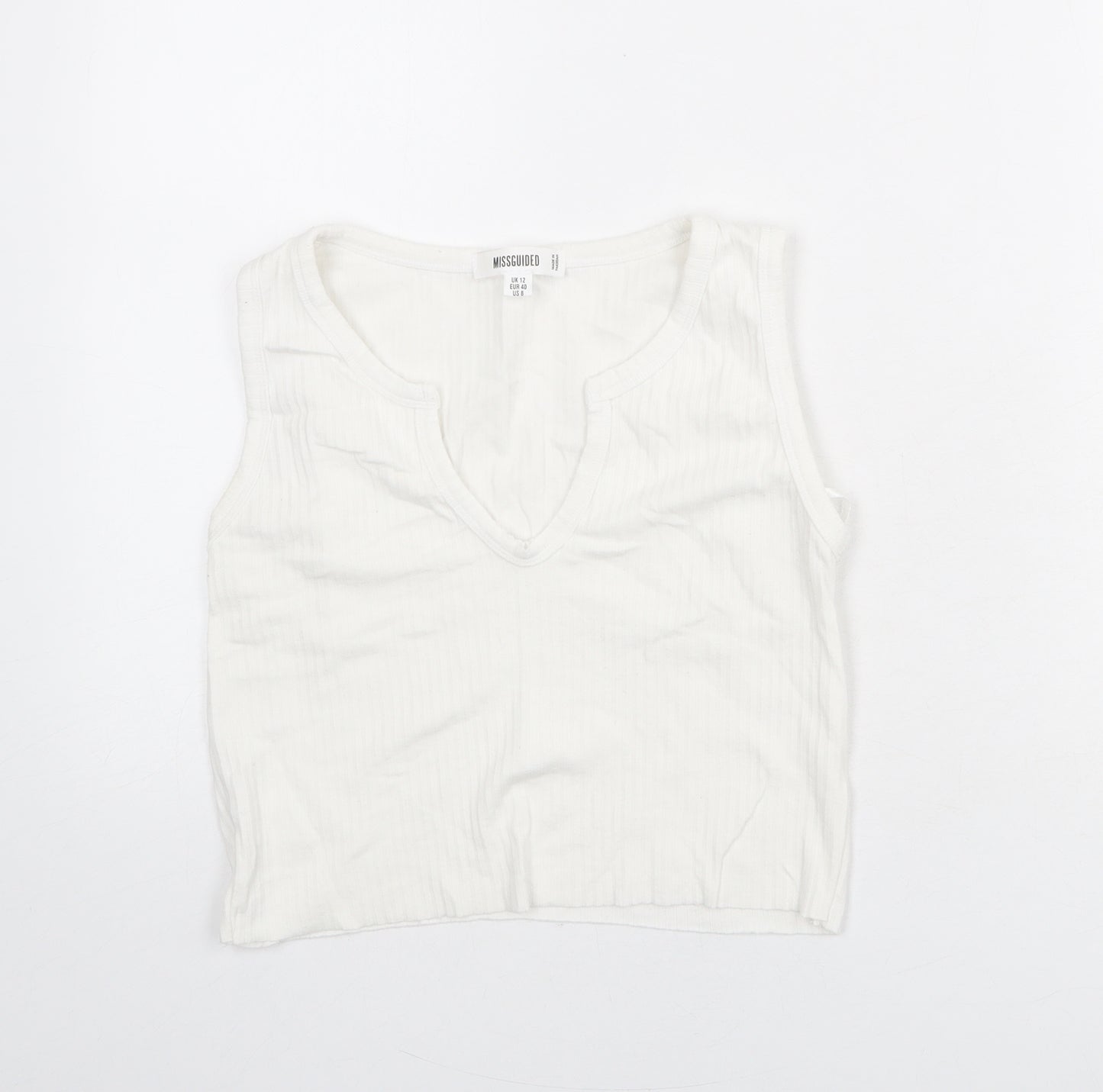 Missguided Womens White Polyester Cropped Tank Size 12 V-Neck