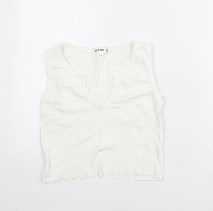Missguided Womens White Polyester Cropped Tank Size 12 V-Neck