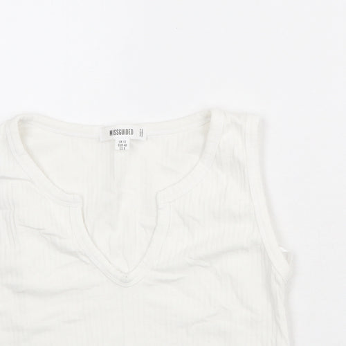 Missguided Womens White Polyester Cropped Tank Size 12 V-Neck