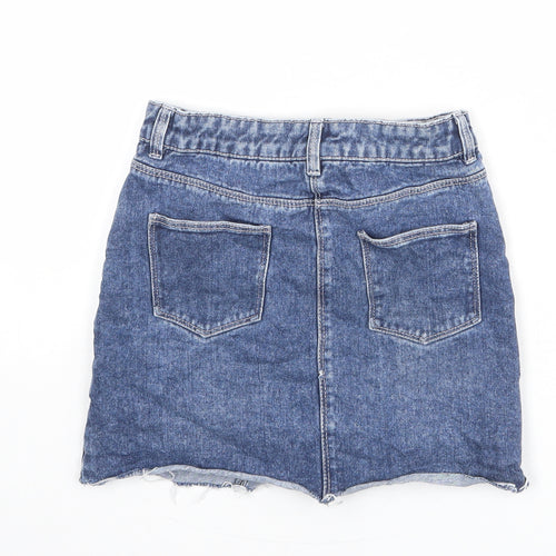 Matalan Girls Blue Cotton A-Line Skirt Size 8 Years Regular Zip - Distressed Look