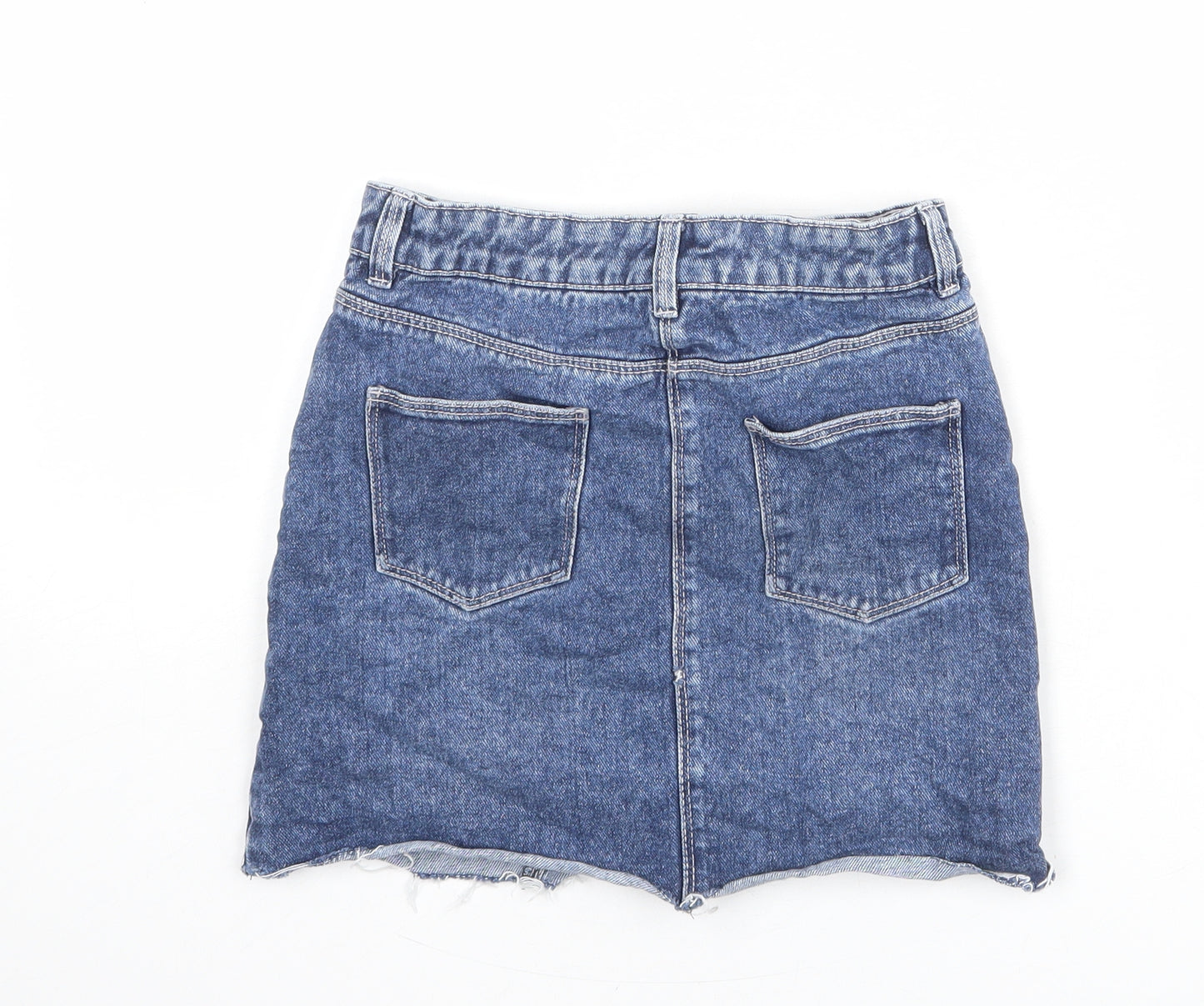 Matalan Girls Blue Cotton A-Line Skirt Size 8 Years Regular Zip - Distressed Look