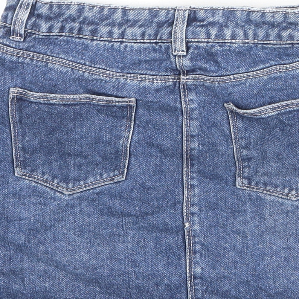 Matalan Girls Blue Cotton A-Line Skirt Size 8 Years Regular Zip - Distressed Look