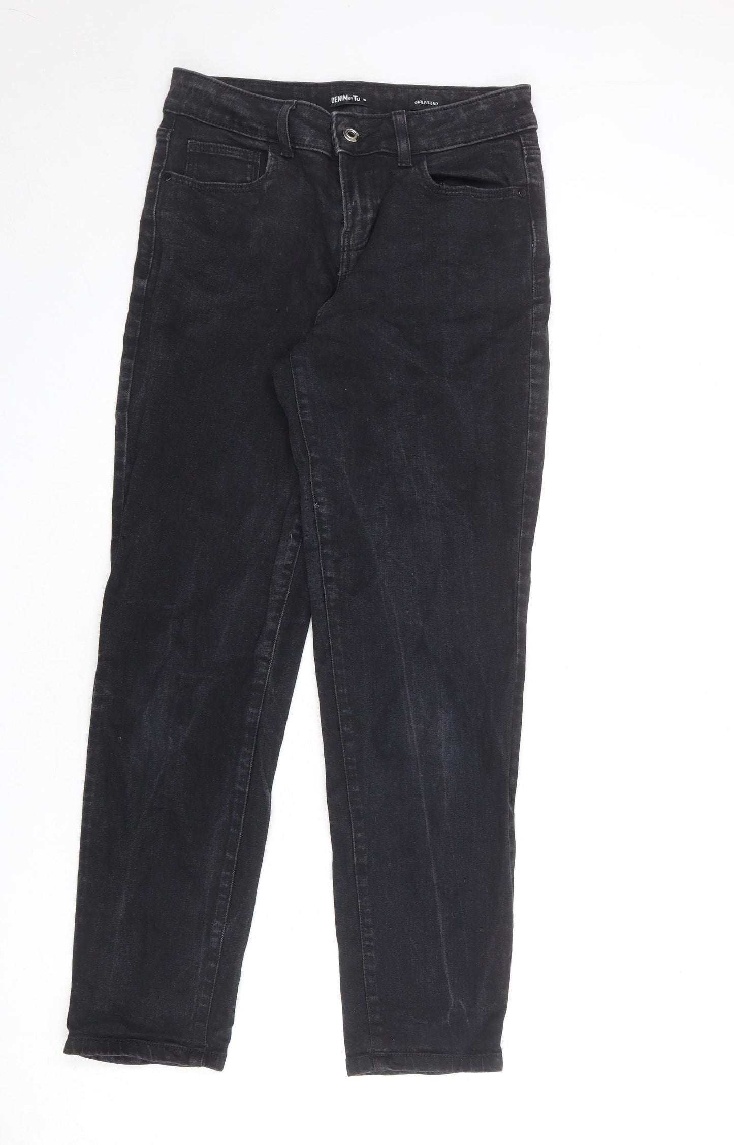 TU Womens Black Cotton Straight Jeans Size 10 L28 in Regular Zip