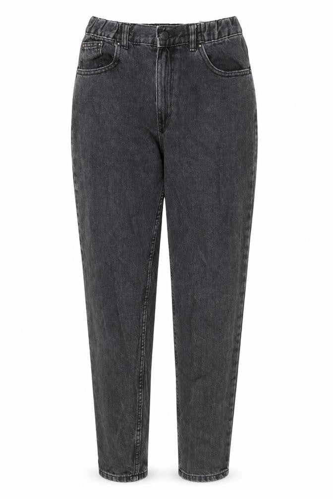 Front view of Pull&Bear women’s grey cotton mom jeans, size UK 8, 28-inch leg regular zip