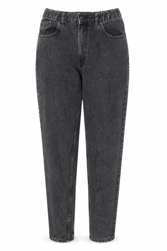 Front view of Pull&Bear women’s grey cotton mom jeans, size UK 8, 28-inch leg regular zip