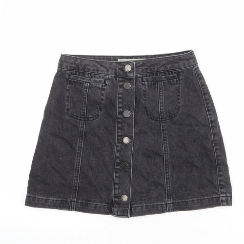 Topshop Womens Grey Cotton Mini Skirt Size 26 in Button