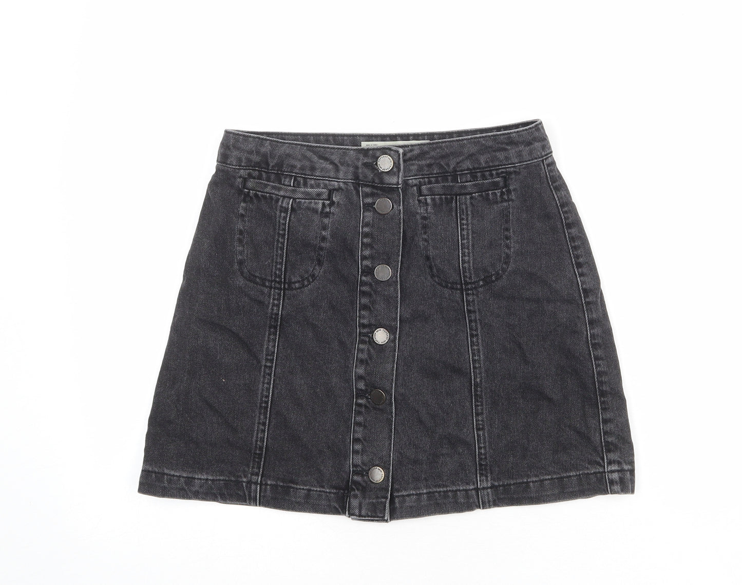 Topshop Womens Grey Cotton Mini Skirt Size 26 in Button