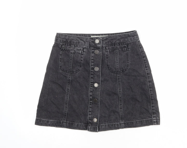 Topshop Womens Grey Cotton Mini Skirt Size 26 in Button