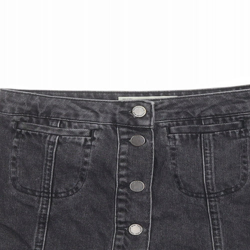 Topshop Womens Grey Cotton Mini Skirt Size 26 in Button