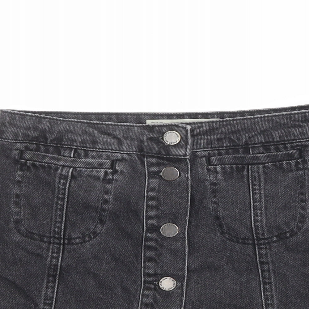Topshop Womens Grey Cotton Mini Skirt Size 26 in Button