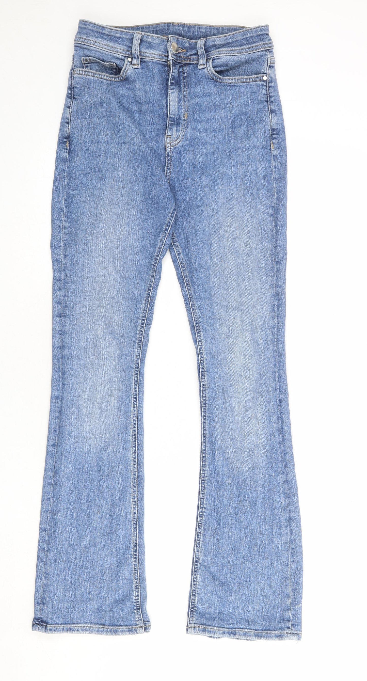 Marks and Spencer Womens Blue Cotton Bootcut Jeans Size 10 L30 in Regular Zip