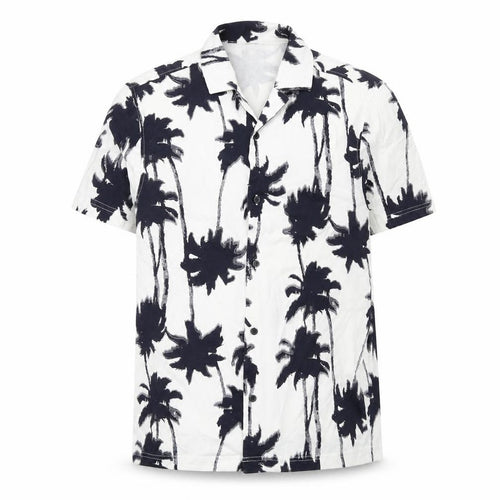 H&M Mens White Geometric Cotton Button-Up Size M Collared Button - Palm Tree Print