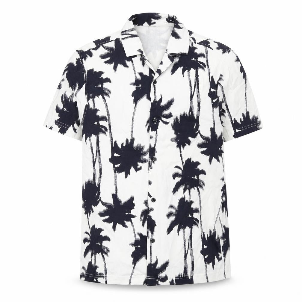 H&M Mens White Geometric Cotton Button-Up Size M Collared Button - Palm Tree Print