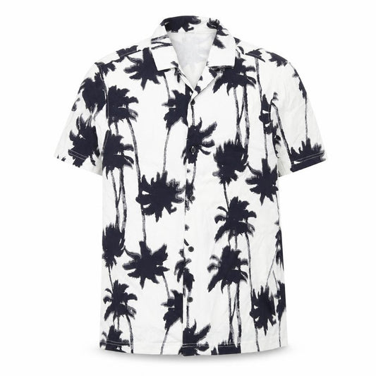H&M Mens White Geometric Cotton Button-Up Size M Collared Button - Palm Tree Print