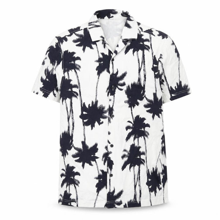 H&M Mens White Geometric Cotton Button-Up Size M Collared Button - Palm Tree Print