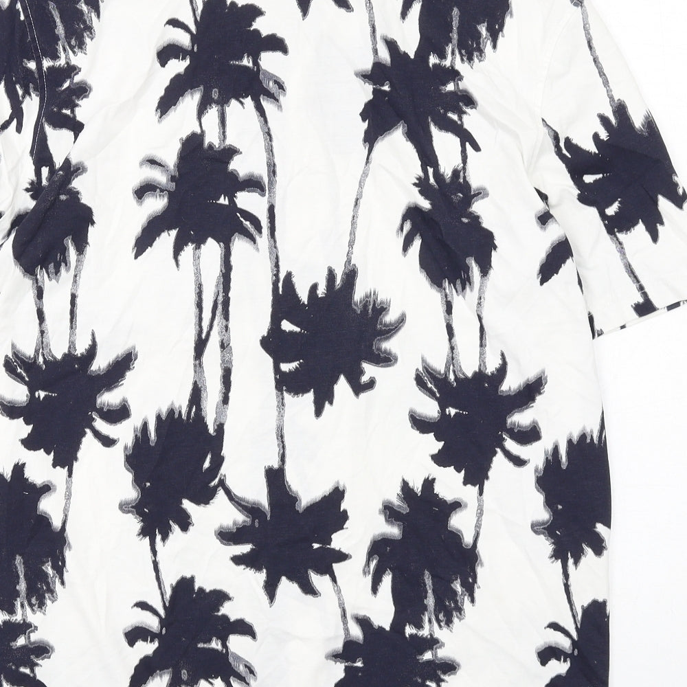 H&M Mens White Geometric Cotton Button-Up Size M Collared Button - Palm Tree Print