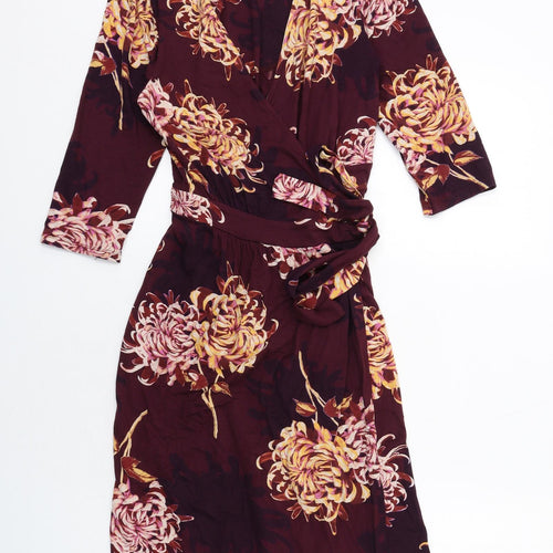 NEXT Womens Purple Floral Viscose Wrap Dress Size 12 V-Neck Tie