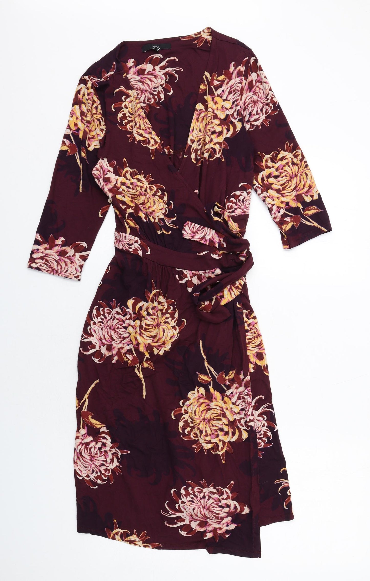 NEXT Womens Purple Floral Viscose Wrap Dress Size 12 V-Neck Tie
