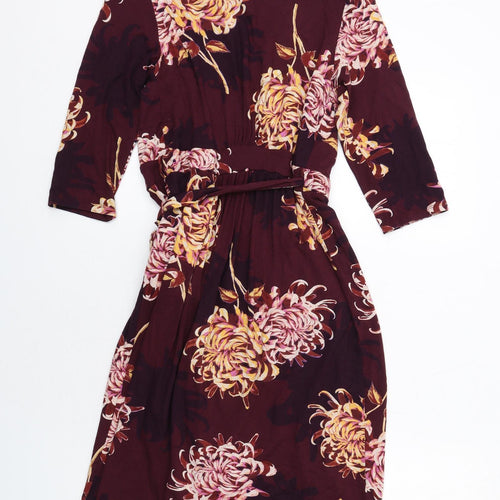 NEXT Womens Purple Floral Viscose Wrap Dress Size 12 V-Neck Tie